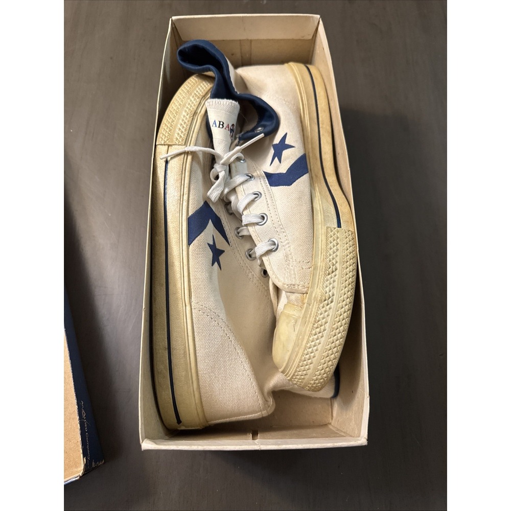 Vintage 70s Converse ABA Made In USA High White Navy Canvas Rare Size 10 - Picture 5 of 11